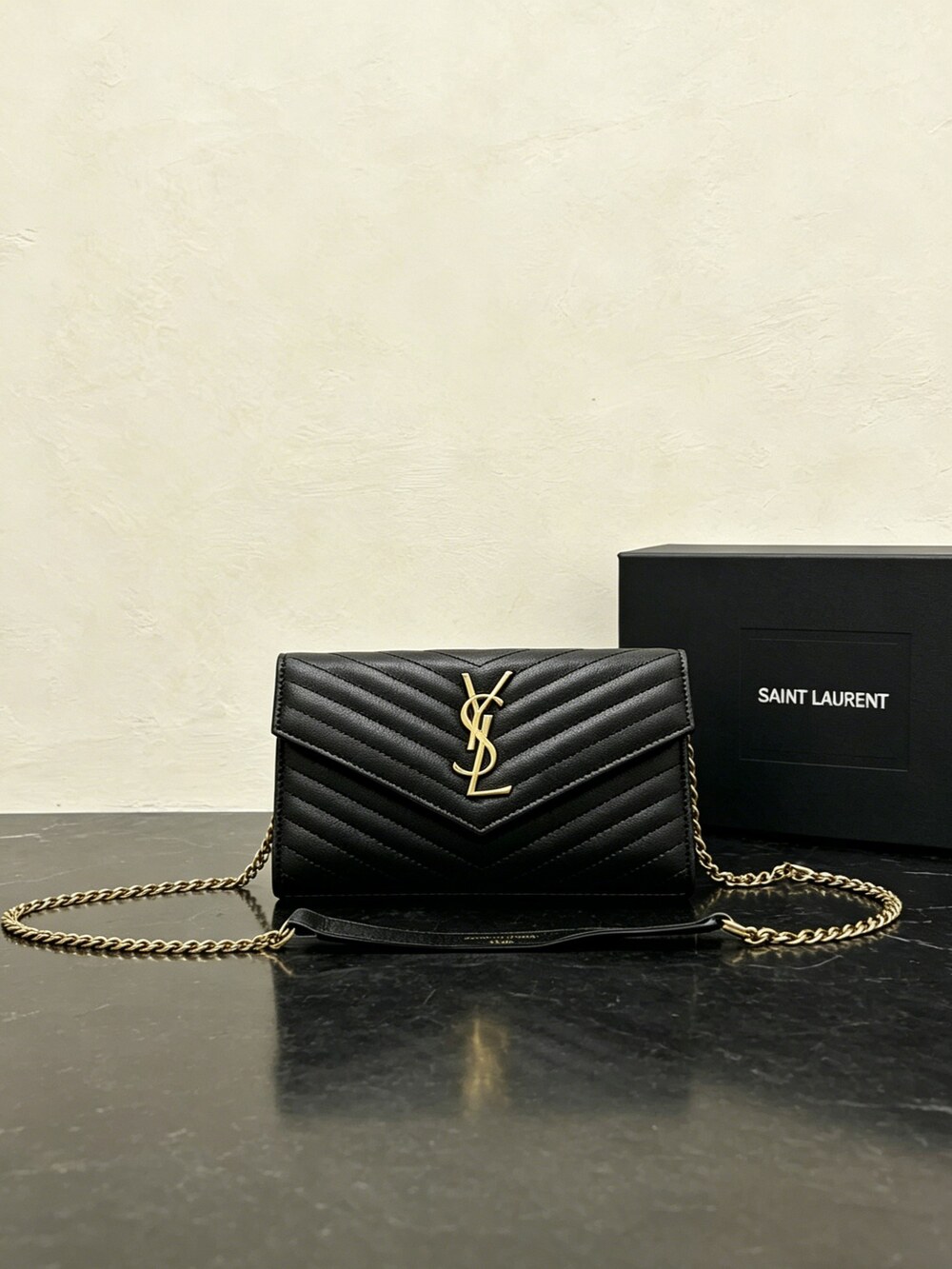 YSL Wallet on Chainin Black